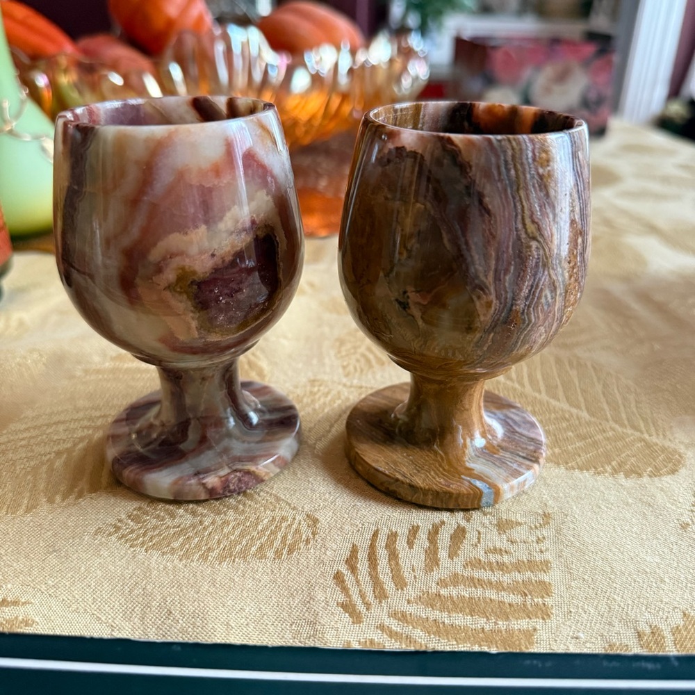Polished Marble Stone Egg Cups - Set of 2 (Brown & Cream)